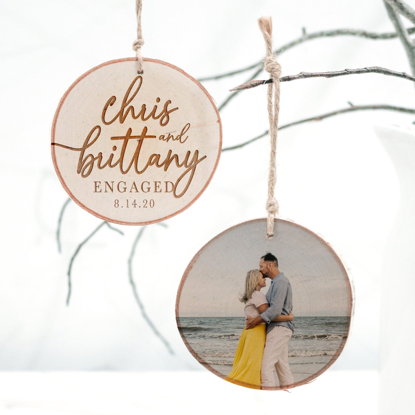 Engagement/Wedding Wood Slice Photo Ornament