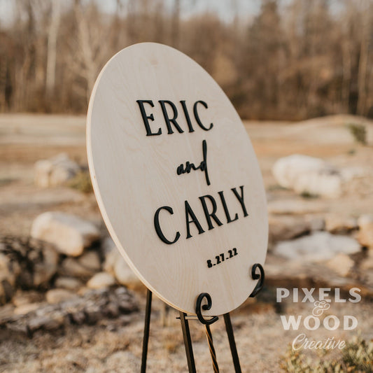 3D Round Wedding Couples Sign