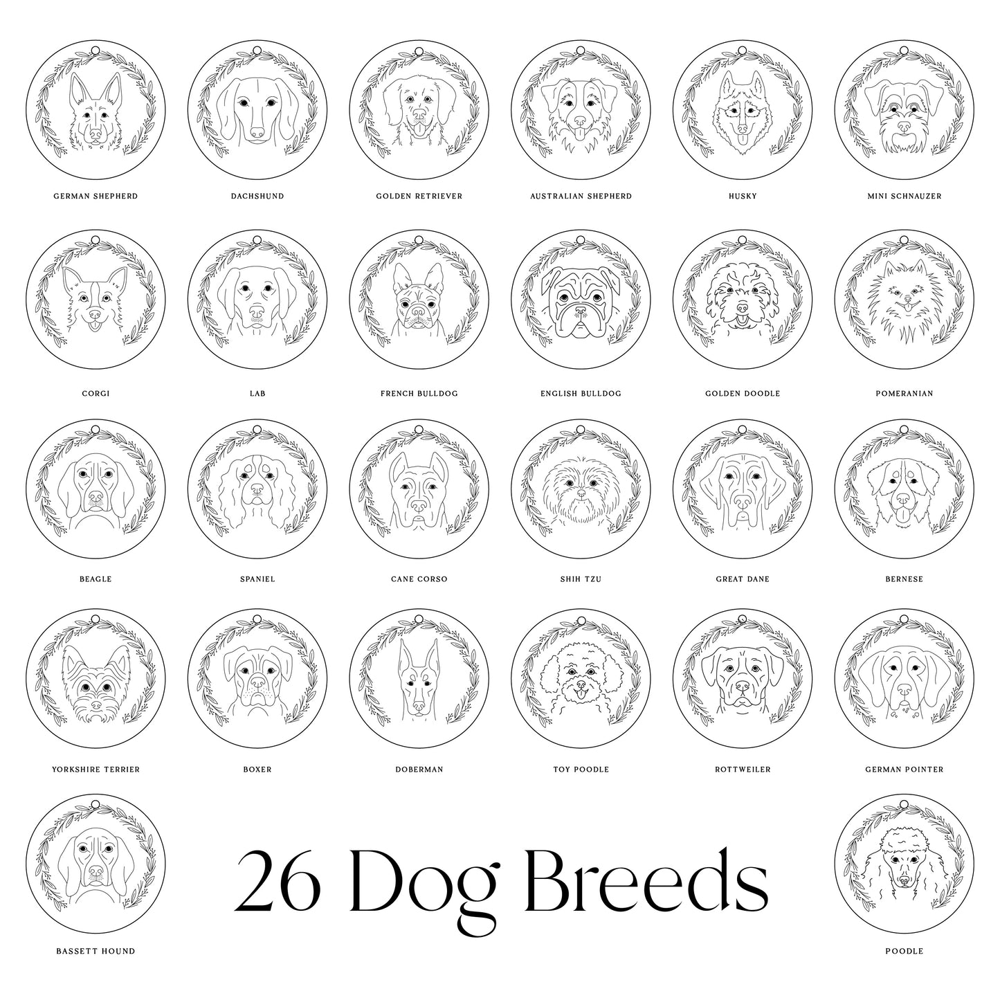 Dog Illustration Ornament- 26 breeds available