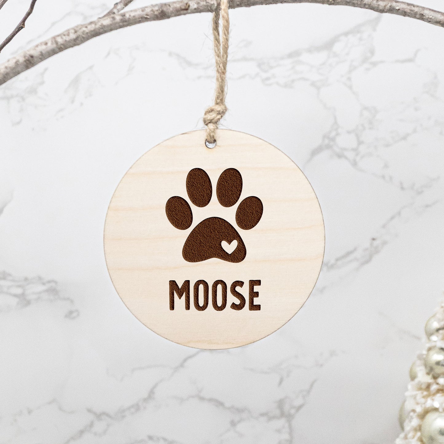 Paw Print Personalized Wood Slice Ornament