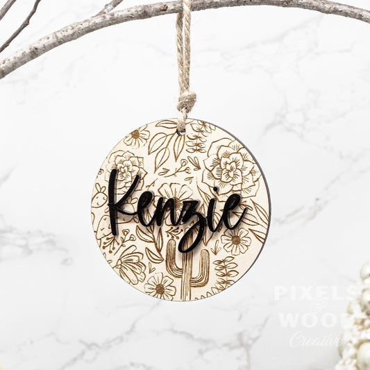 3D Pattern Personalized Wood Ornament