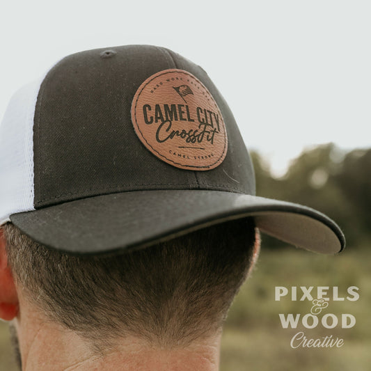 Engraved Leather Patch Hat- 2 for $60