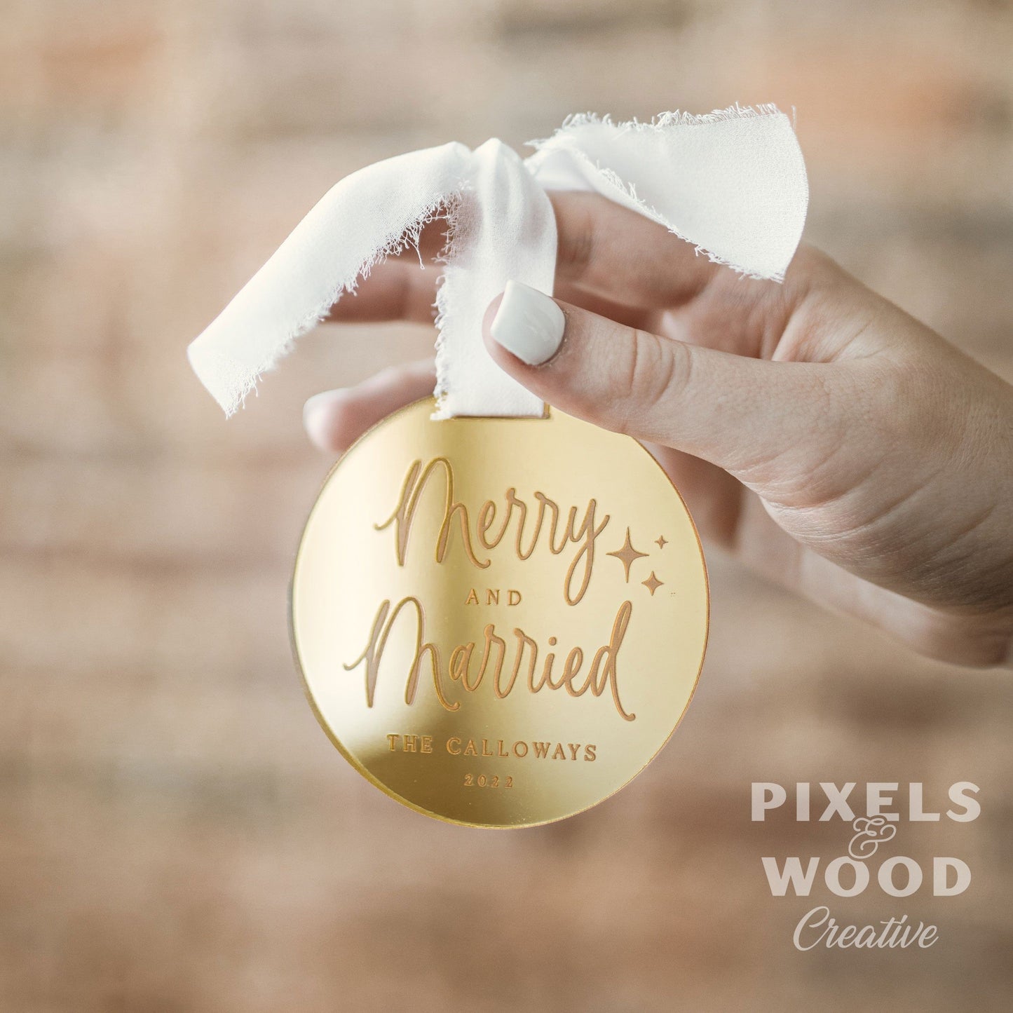 Merry and Married Mirrored Acrylic Ornament