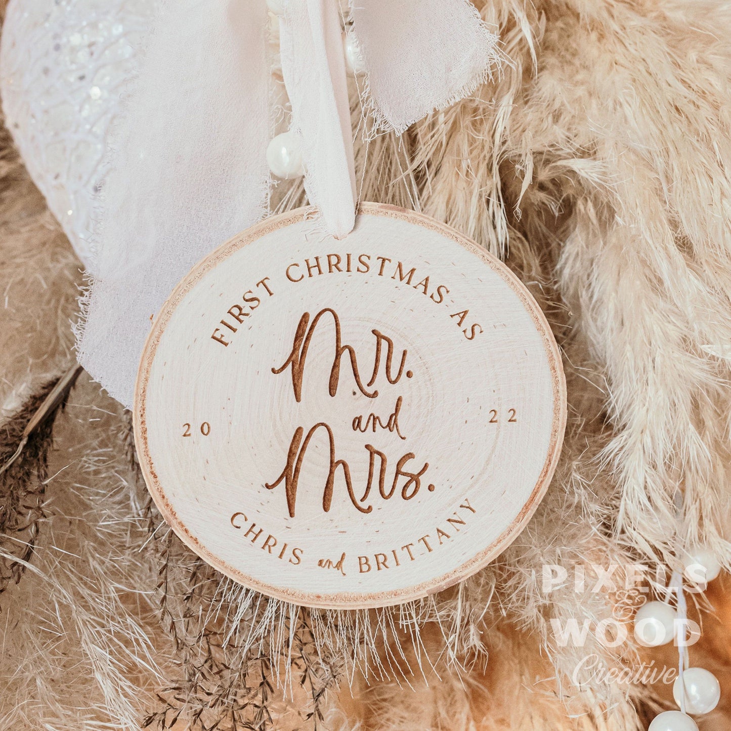 First Christmas as Mr and Mrs Photo Ornament- Script