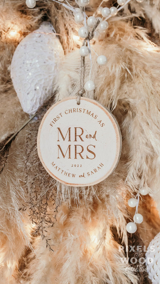 First Christmas as Mr and Mrs Photo Ornament- Sans Serif