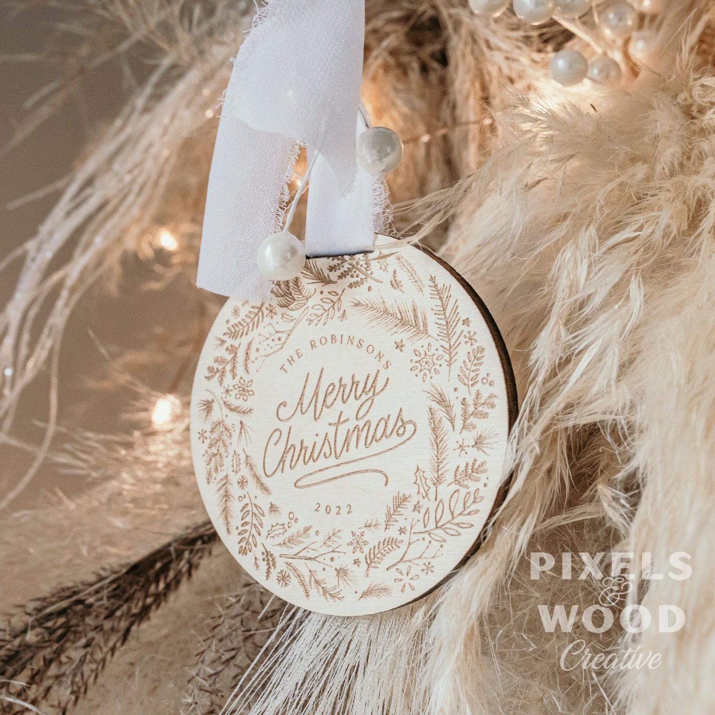 Merry Christmas Ornament with Pattern Border